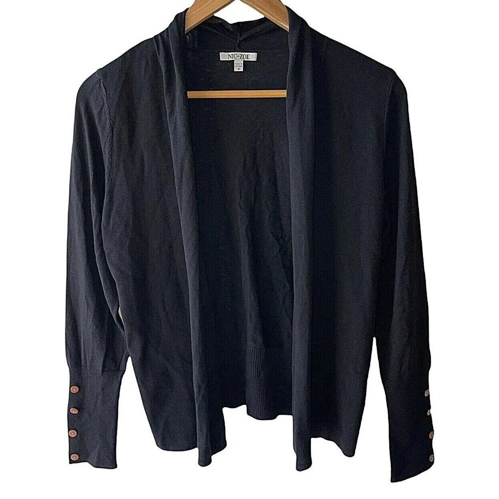 Nic + Zoe Book Club Button Cuff Open Cardigan XL/Extra Large in Black Onyx NWT